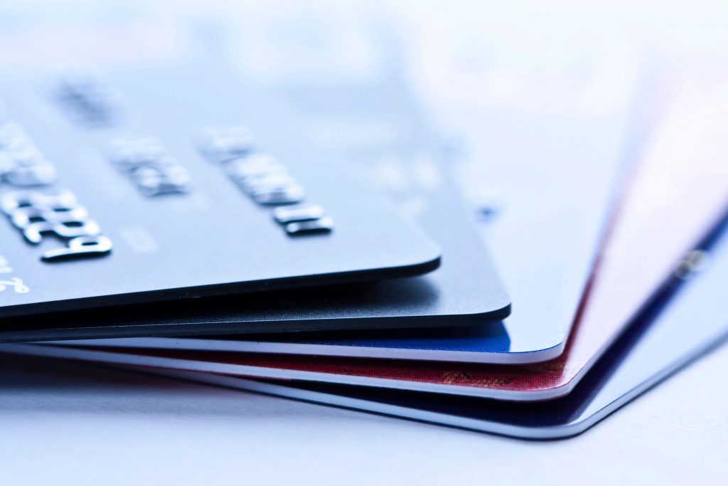 Close-up of a fan of credit cards