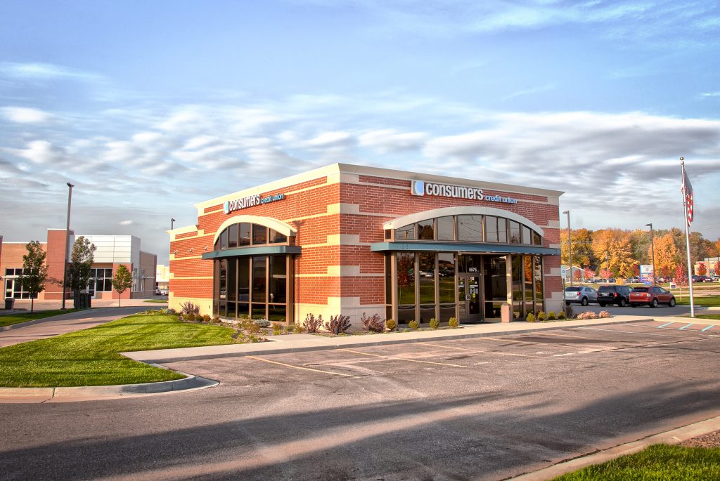 A Consumers Credit Union office on a sunny autumn day