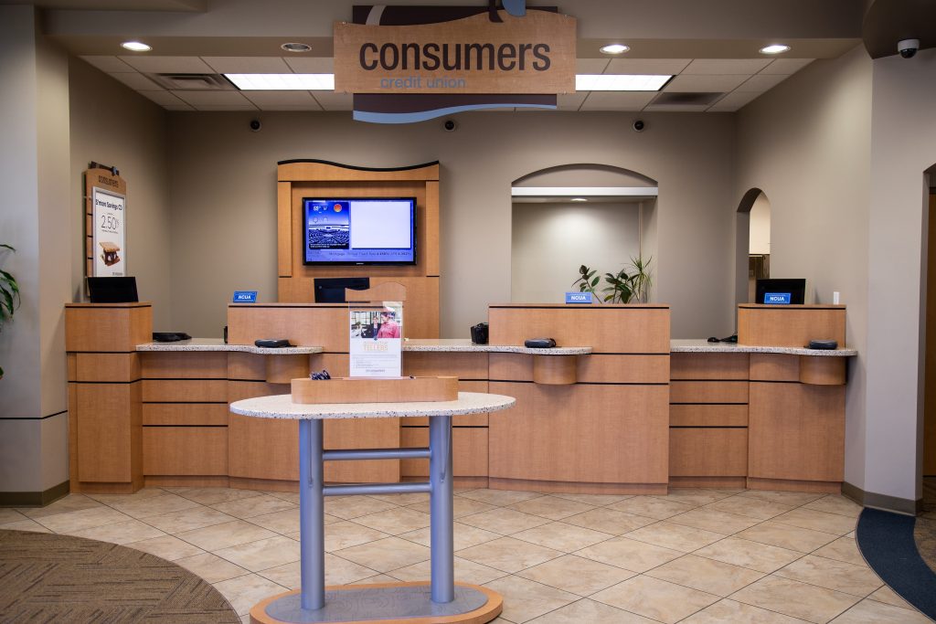 Front view of a Consumers Credit Union front desk