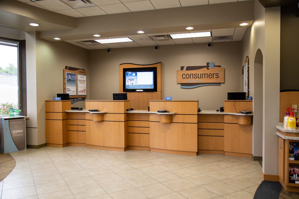 A Consumers Credit Union office location front desk