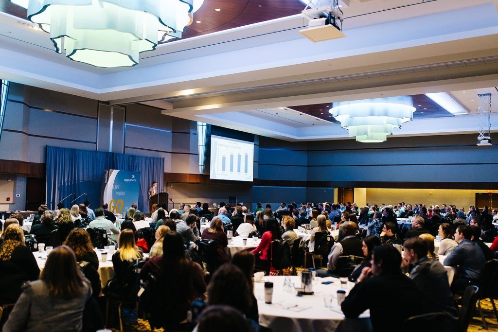 A large Consumers Credit Union event in a spacious reception hall