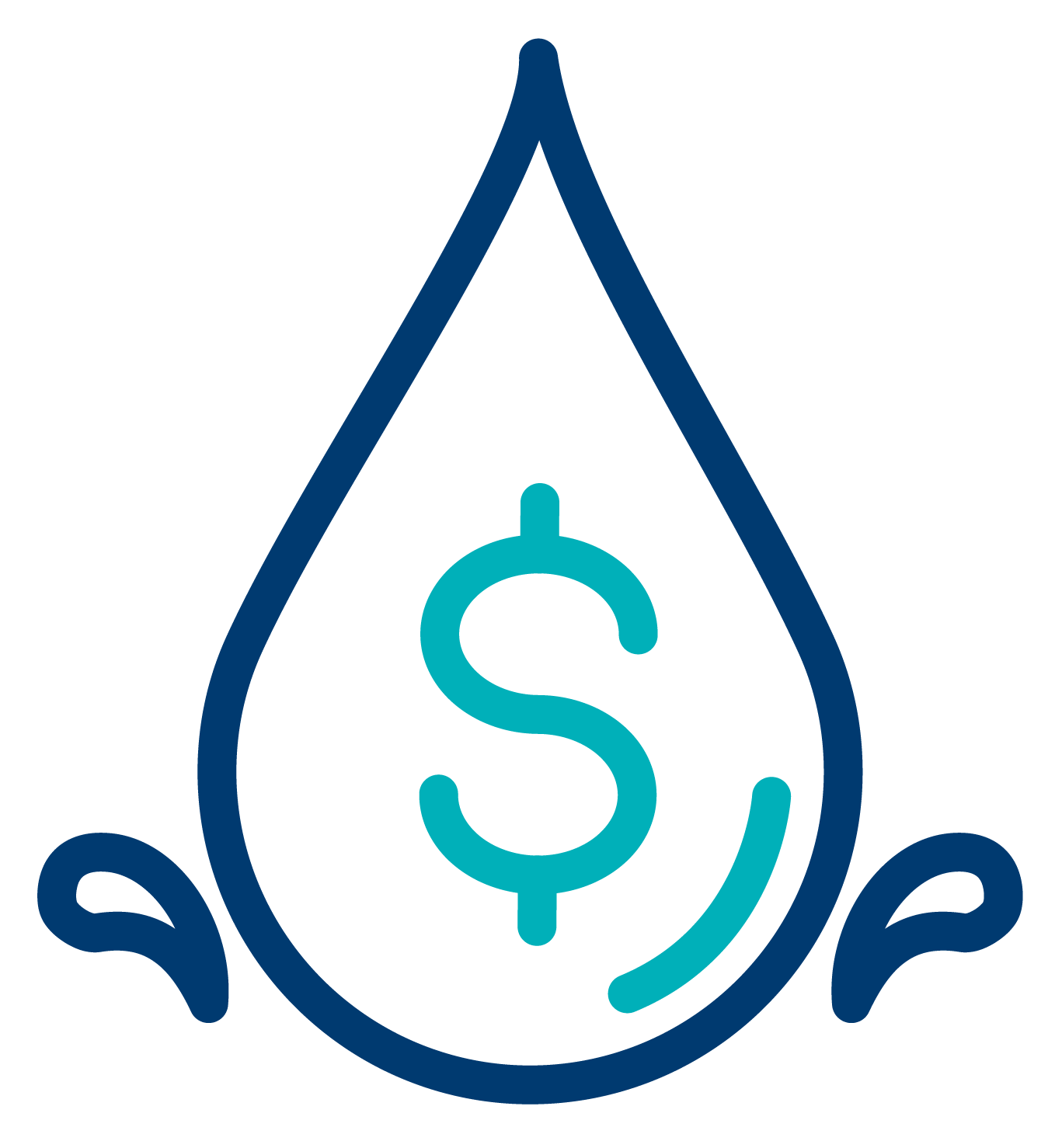 Drop of water with money symbol inside